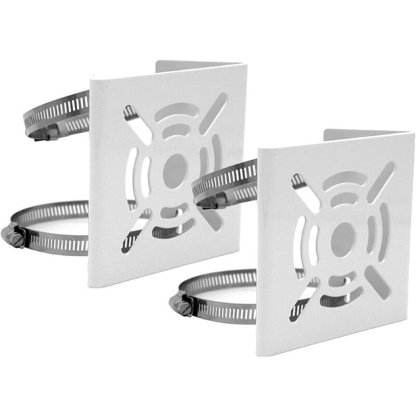 2-pack liten universell storlek vertikal montering på en stolpe för säkerhetskamera, solid metall stöd vinkelstöd med lockar, lämplig för videoövervakning
