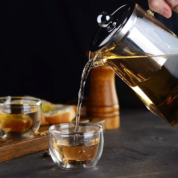 Glaskande med glasindsats med te-rum i rustfrit stål 18/10, glastekande med låg - opvaskemaskine - varmebestandig og transparent