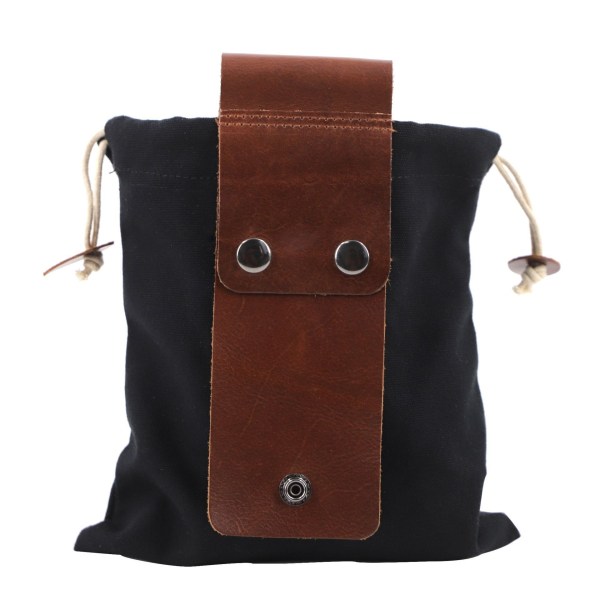 Foderpåse, hopfällbar bushcraft-väska, vaxad canvas-foderpåse (läder svart)