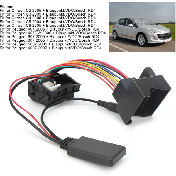 Bil Bluetooth 5.0 AUX-IN Kabel Audio Adapter Passer for Citroen C2/ C3/ C4/ C5/ C6 med Mikrofon