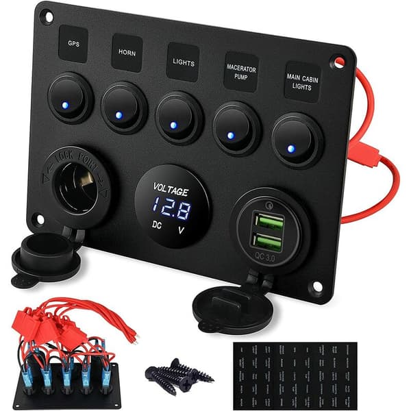 5-Knap Rocker Switch Panel Toggle Switch Panel Elektrisk Panel Båd Bil Vandafvisende Dobbelt USB DC 12V/24V LED Lastbil Trailer Marine Køretøjer SUV Motorhome