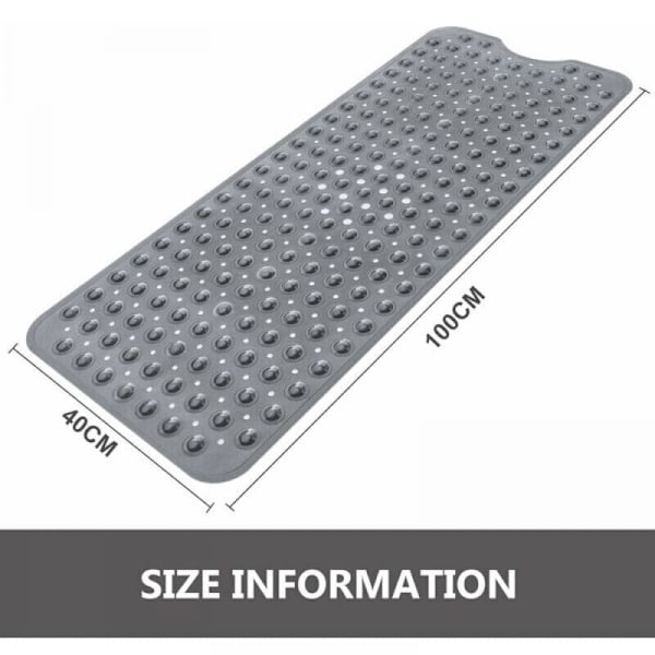 40x100cm (grå) Extra lång badrumsmatta med solida sugkoppar halkfri badrumsmatta PVC-utrustning duschmatta för tvättbart badrum antimikrobiell maskin