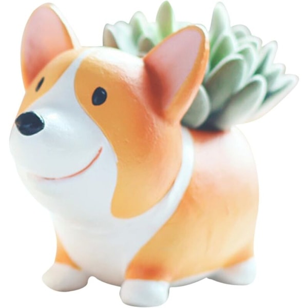 1 stycke, Fin blomkruka för blommor, aromatiska örter - trädgårdsdekoration - liten gul svans i form av ett walesiskt djur corgi pembroke på de