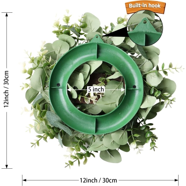 30 cm grønn kunstig eukalyptuskrans rund krans med tre