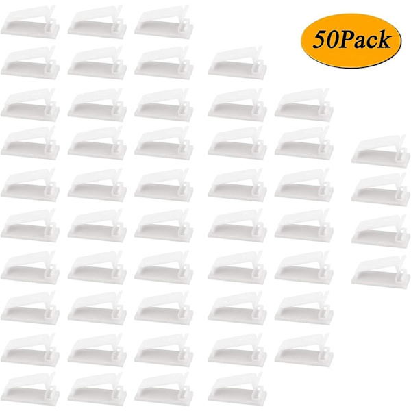 50 stk selvklebende kabelhåndteringsklips (hvit), kabelorganiseringsklips for TV, PC, bærbar PC, Ethernet-kabel, skrivebord, hjemmekontor