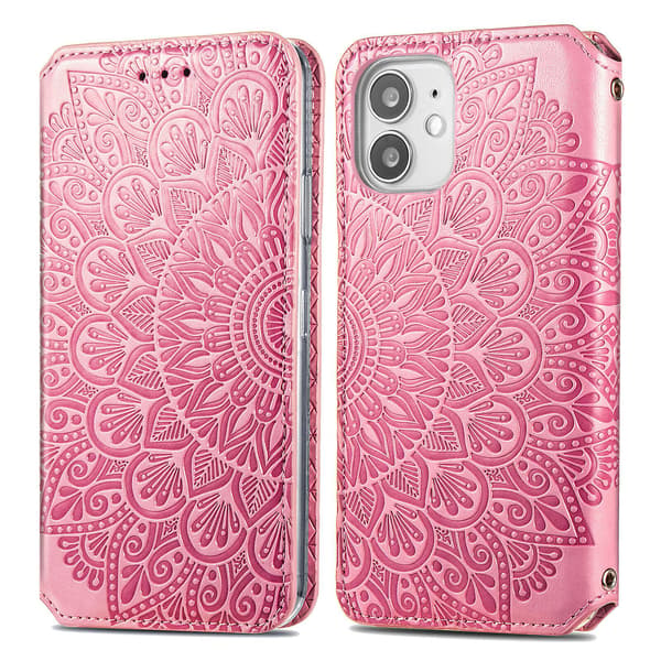 Mini plånbok iPhone 12 fodral med våffel mönster - Rosa