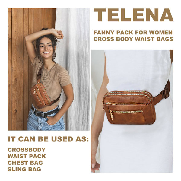 Fanny Packs för kvinnor Cross Body Bag Läder Bältesväska Fashionable Midjeväska med justerbar rem Beige Brun