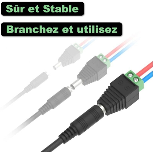 Sarja, jossa 10 kpl 5,5 mm x 2,1 mm DC-uros- ja naarasvirtaliittimiä 12 V:n adaptereita videovalvontakameran DVR-turvajärjestelmän LED-valolle