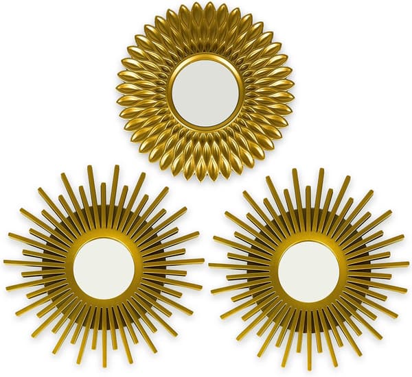 Väggspegel set med 3 runda speglar (guld)
