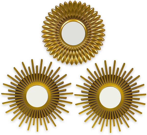 Väggspegel set om 3 runda speglar（guld）