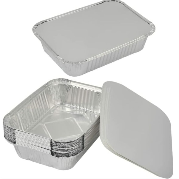 50 st aluminiumformar med lock - 26,5 x 19,2 x 6,5 cm - 2000 ml - Aluminiumgrillformar för bakning/frysning/förvaring, behållare