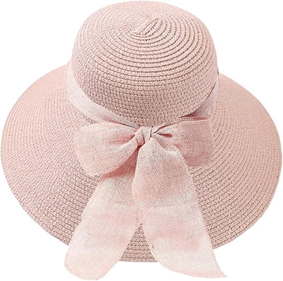 Beige hatt, solskydd, stråhatt, strand sol, bred brätte kvinnor rosa,