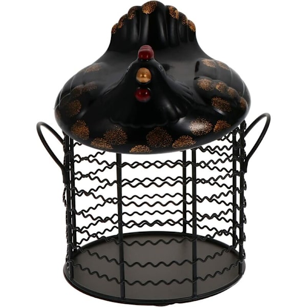 Metalltråd Eggkurv Kyllingform Trådfruktkurv med Keramisk Lokk og Håndtak Eggdisplayholder Organizer for Farmhouse Kjøkken, Svart
