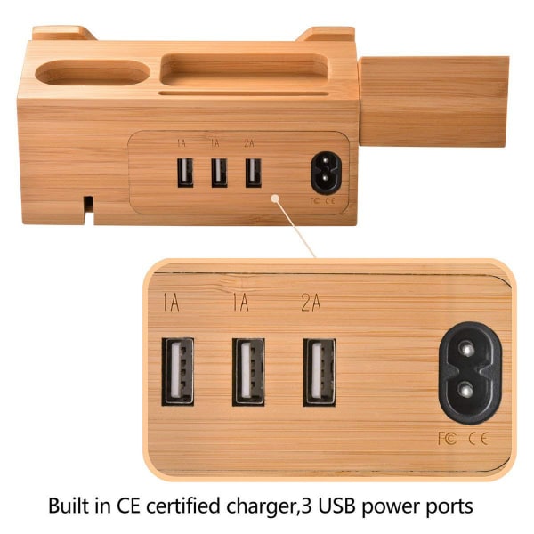 Lader mobiltelefon klokke klokke trådløst headset multifunksjonell USB bambus ladestasjon sete multiport