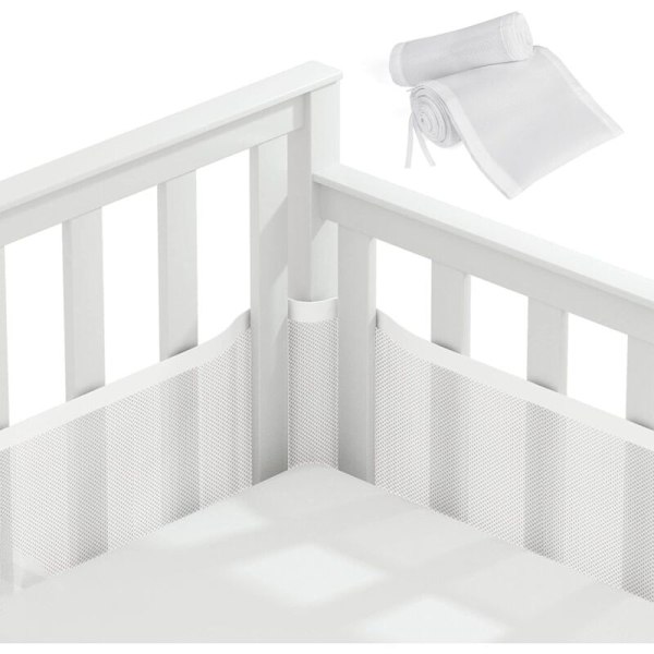 Sengbeskytter til babyseng, bumper, 3D mesh-foring, uden fare for luftcirkulationen i vuggen, egnet til alle typer vugger (wh