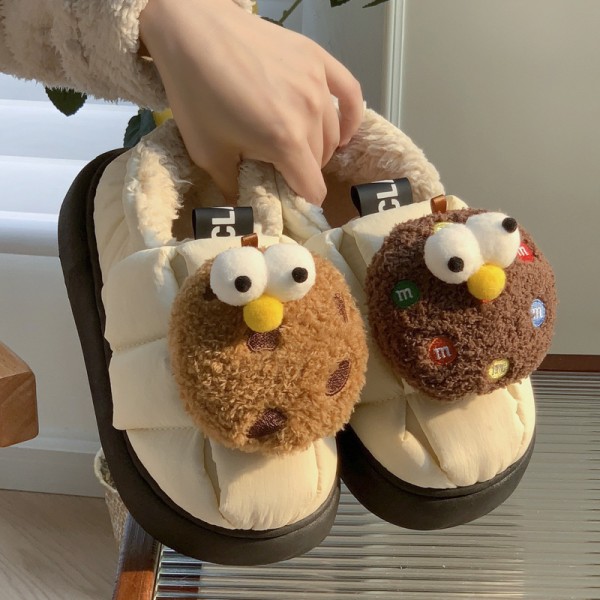 Cookie Shoes tilbyr optisk varme kvinners fluffy bomullsslippers, hjemmekamp, ensfarget ID-bilde, enkle vanntette sko 24,5 cm