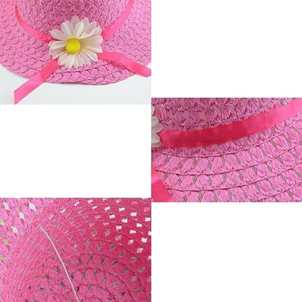 Baby flicka blomma gräs hatt (hatt omkrets 52-54cm, vit), söt blomma solhatt, sommar strandhatt, baby flicka gräs hatt, småbarn strandhatt set, ou