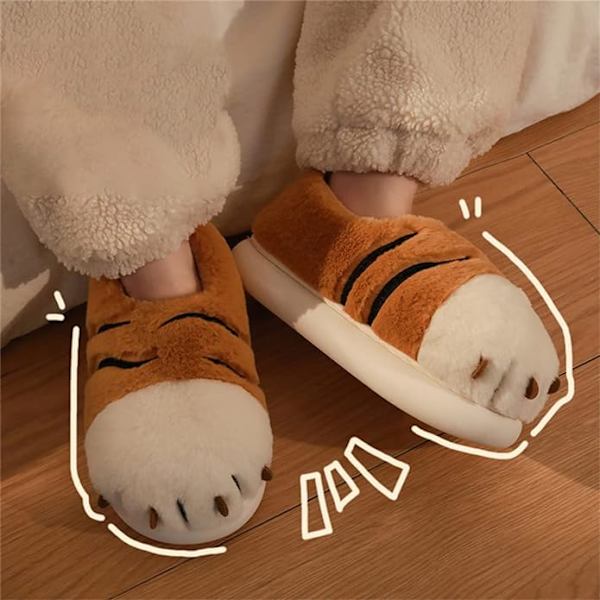 Damtofflor Vuxna Varma Plyschtofflor Tiger Klotofflor Inomhus Halkfria Hushållstjocka Sulor Vinter Varma Herrtofflor i Bomull