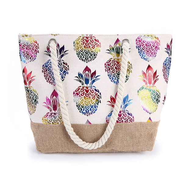 Tropiska Tote Väskor Flerfärgade Ananas Resväskor Matkassar Mode Strandväskor med Jute Botten