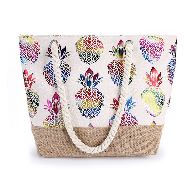 Tropiske Tote Bags Multicolor Ananas Rejsetasker Indkøbsposer Mode Strandtasker med Burlap Bund