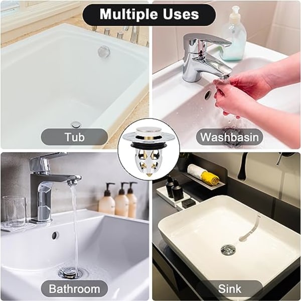 Pop-up vaskepropper, 2 universelle vaskepropper med 2 skiver, anti-stop afløbsfilter, køkken- og badeværelsesafløbspropper (34-40mm)