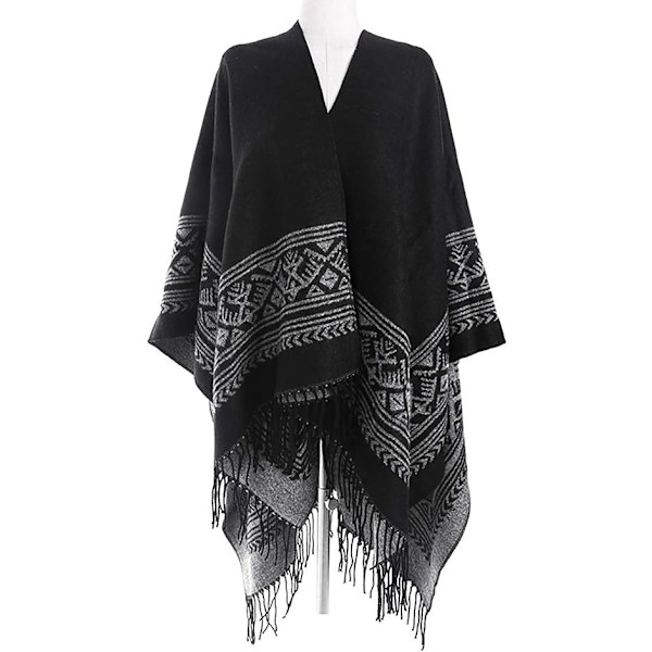 Poncho Sjal Elegant Varm Öppen Kvadrat Höst Vinter Kvinna
