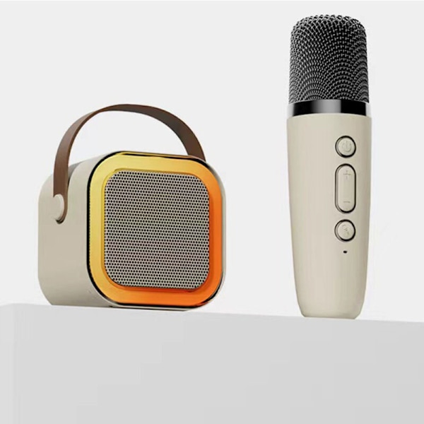Karaokemaskin med 2 trådlösa mikrofoner, BT-högtalare med bas/diskantjustering och LED-ljus, stöder TF, USB och at