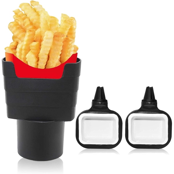 3 stk. pommes frites kopholder bilindretning tilbehør chips bil mini dyppekopper sauce kopholder dyppeklemme sæt (rød) (sort)