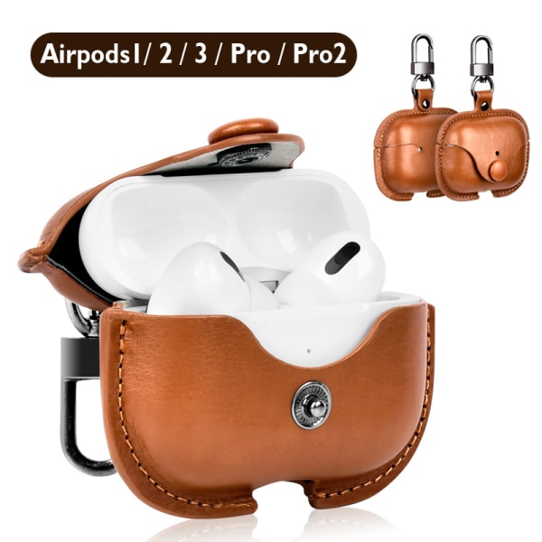 Läderfodral för AirPods 3 Skyddande läderfodral Stötsäkert fodral för Apple AirPod 1 och Airpod 2 Fodral och fodral för earpods (Synlig LED-indikator)