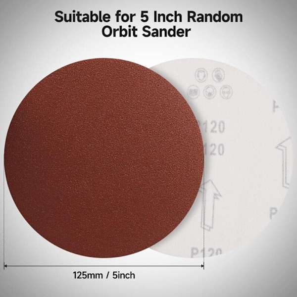 100 stk. slibeskiver korn 120, 125 mm slibeskiver med uden huller af sandpapir til excentersliber