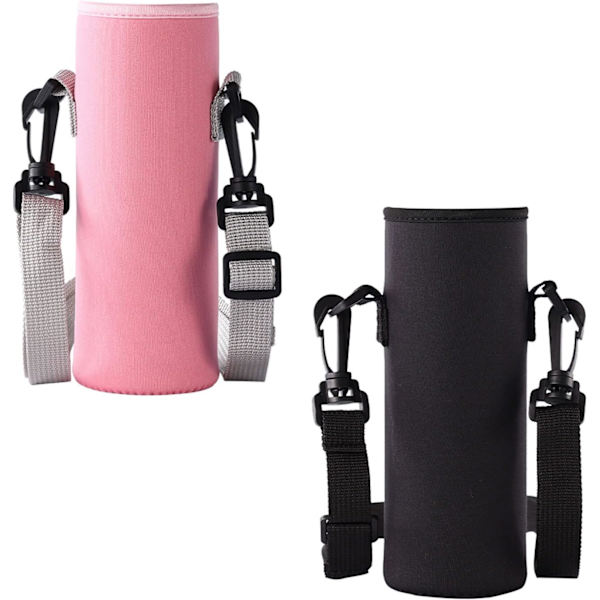 (Sort, Pink) 2-delt vandpose, 8 x 23 cm stor flaskeholder med justerbar skulderrem, egnet til sport, vandreture, cykling, rejser, skole.