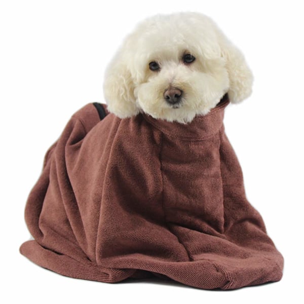 Tørretaske til kæledyrshåndklæder, hurtigtørrende pose til hunde, hurtigtørrende badehåndklæde superabsorberende kæledyrskat badekåbehåndklæde XS, kaffefarve