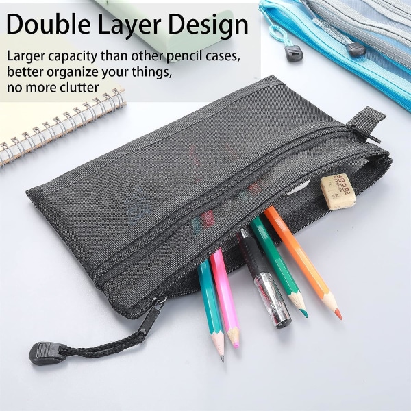 3Pcs Pencil Case, Double Layer Mesh Zipper Pencil Case Multifunctional Clear Pencil Case for Girls and Boys Portable Pencil Pouch for School Office