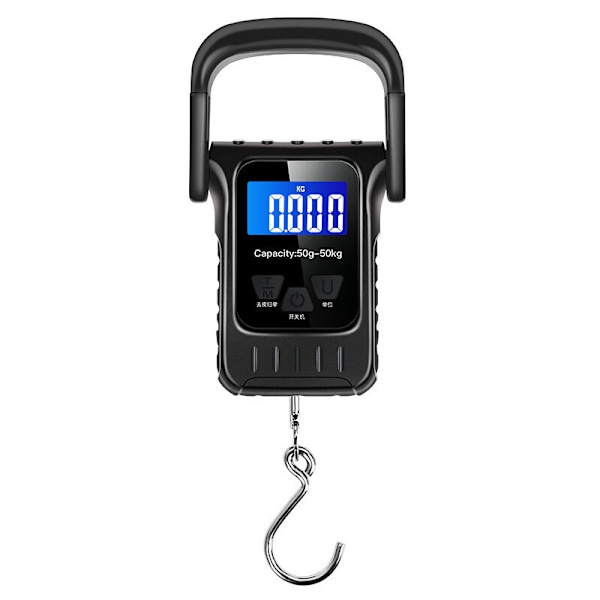 Matkatavaravaaka 110lb/50kg taustavalaistulla LCD-näytöllä, riippuva vaaka kahvalla ja suurella koukulla sekä mittanauhalla kotiin ja ulos