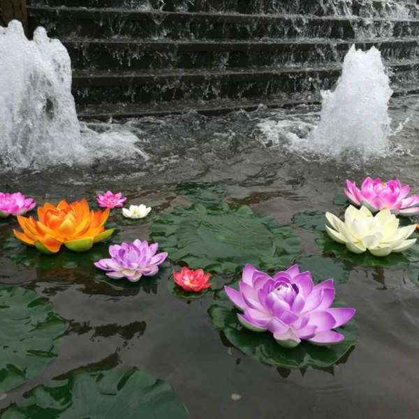 Kunstig Lotus Kunstige Dam Planter Flytende Dam Ornamenter Simulering Vannlilje Blomst Dam Dekorasjon Realistisk Lotus for Dam Basseng Vann Dek