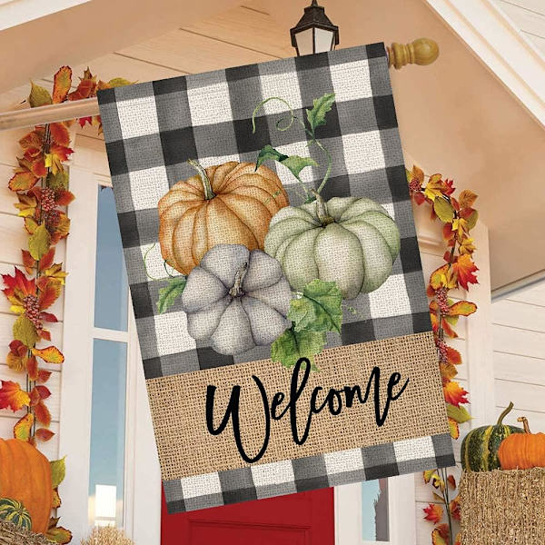 Efterårs Thanksgiving Have Flag Græskar Dobbeltsidet Polyester Linned Have Flag