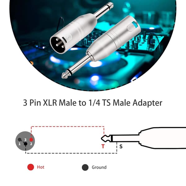 Mono Jack til XLR-adapter, ubalanceret 6,35 mm TS-han til XLR-han-adaptere - 2-pak