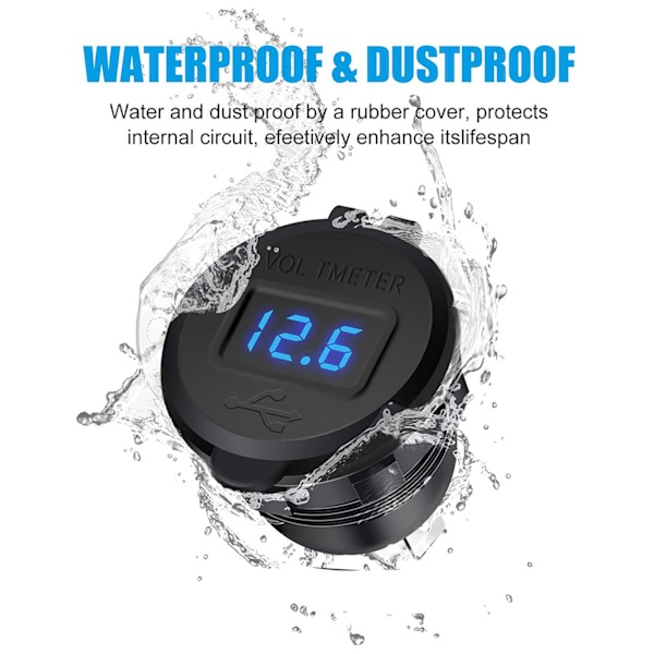 Kjøretøy ladesokkel Rv Båt 12-24v Usb Qc3.0 Telefonlader Med Voltmeter（svart）