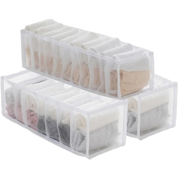 Sammenleggbar skuffeorganisator, oppbevaringsboks for klær, sammenleggbar oppbevaringsboks, oppbevaringsskuff for sokker, undertøy, bukser (3 rom)