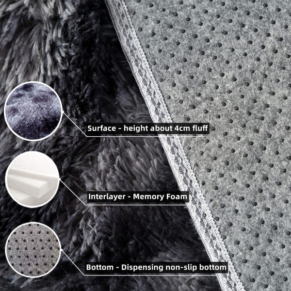 Fluffy gulvtæppe Fluffy Faux Fur Areal tæppe Dekorativt gradient gulvtæppe til soveværelse stue spisestue (Mørkegrå, 80×160cm)
