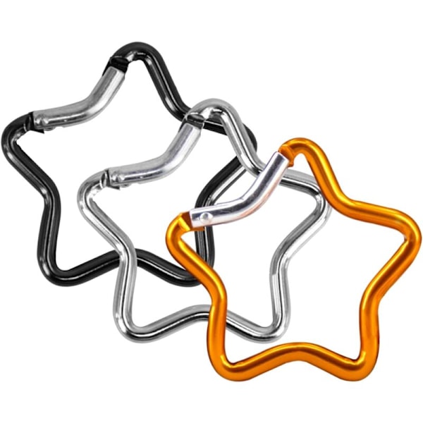 (48 × 48 × 4) Set med 3 stjärnformade karbinhakar - aluminium - Kreativ design - Karbinhakar med metallfjäder - Nyckelringar - Säkerhetsöglor för ryggsäck - DIY