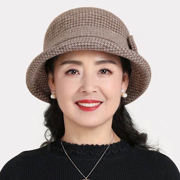 Kvinnors höst och vinter tweed hinkhatt hundtandsmönster rosett cloche hatt lämplig för damer kyrka fest hopfällbar one size fits all