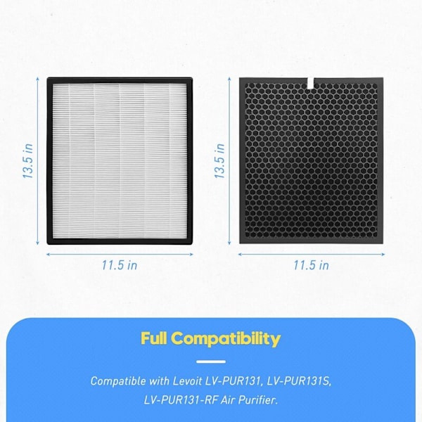 2-pack Ersättningsfilter Kompatibla med LEVOIT LV-PUR131 och LV-PUR131S, LV-PUR131-RF Luftrenare, 2-pack HEPA och Aktivt Kolfilter (2 HE