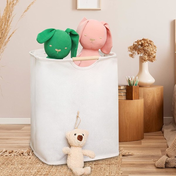 Beige Laundry Hamper 41×55×29cm, Oxford Fabric Foldable Large Capacity Laundry Hamper with Wooden Handle, Laundry Basket for Bedroom Living Room Kid