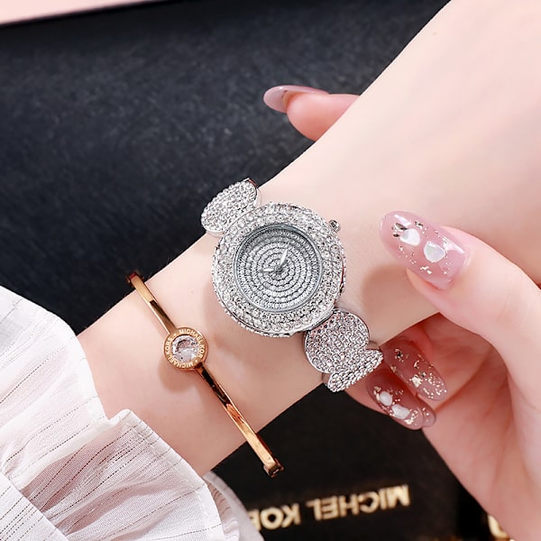 Dam Elegant Kristall Set Gypsophila Kvarts Klocka Mode Casual Set Stålband Klocka Rhinestone Legering Klocka Damklocka Roséguld