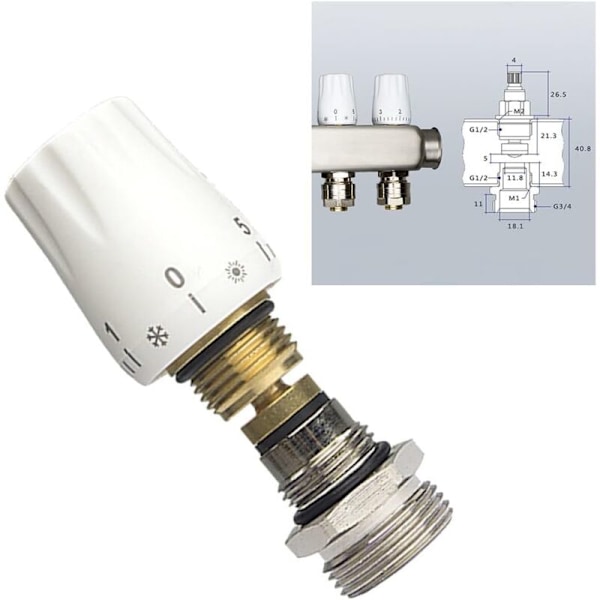 Venttiili-insertti lattialämmityksen jakotukkiin / Lattialämmityspiirin jakotukin venttiili lämmitysvedelle G1/2XG3/4