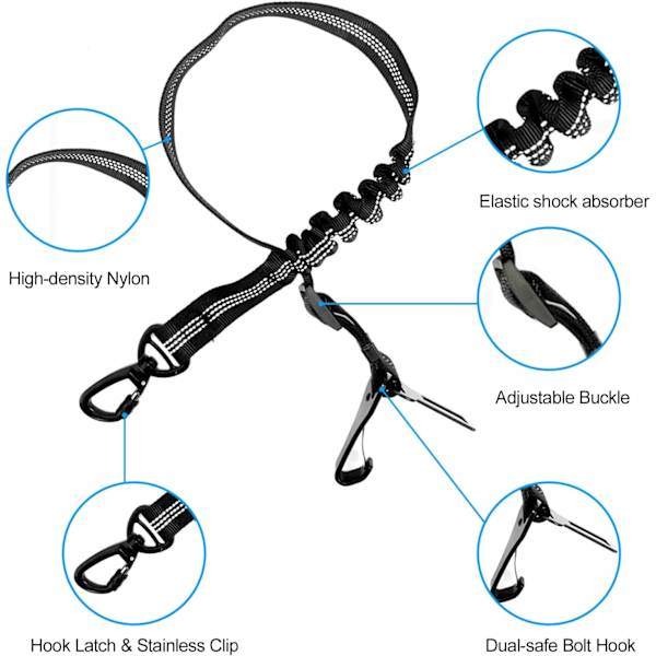 2 stk Justerbare Tre-i-ett Hundebilbelte med støtdempende elastisk pute, justerbar elastisk nylon og sikkerhetslås, for alle katter og hunder.