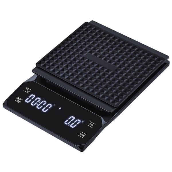 Digital Kaffevåg - 0,1g/3kg Precision, Timer, Vattentät, Stor LED-display (Svart)
