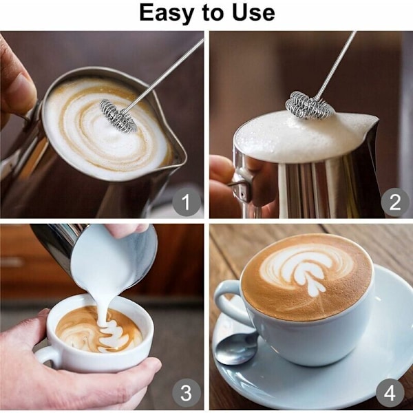 Elektrisk melkeskummer, oppladbar melkemousser via USB og minimikser med dobbel visp, rustfritt stål blanding for Cappuccino Coppuccino Co