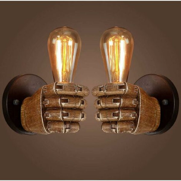 Antik Fist-seinävalaisin, Vintage Industrial Wall Lamp E27 Edison-polttimon kanta eteiseen, keittiöön, makuuhuoneeseen, ravintolaan, kahvilaan, valaistu (vasen käsi + oikea